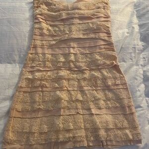 Express Strapless Lace Dress in Soft peach